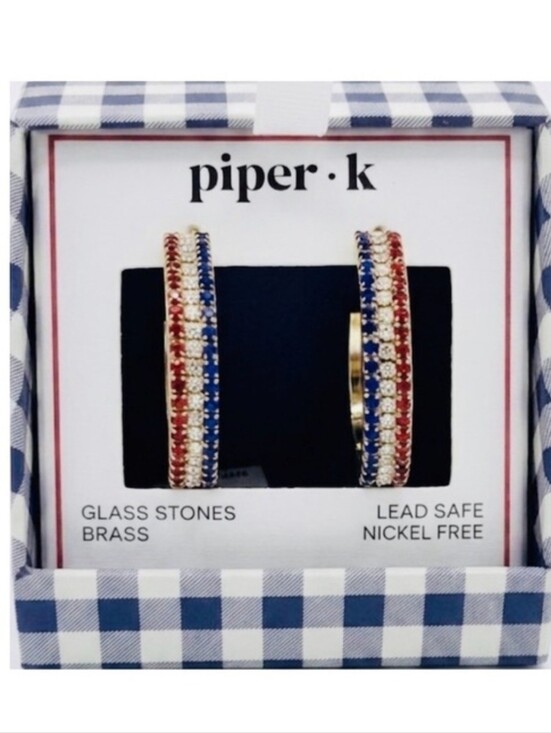 Piper K Jewelry - 🇺🇸▪️ piper K Americana Patriotic Red White Blue Crystal Hoop Huggie  Earrings